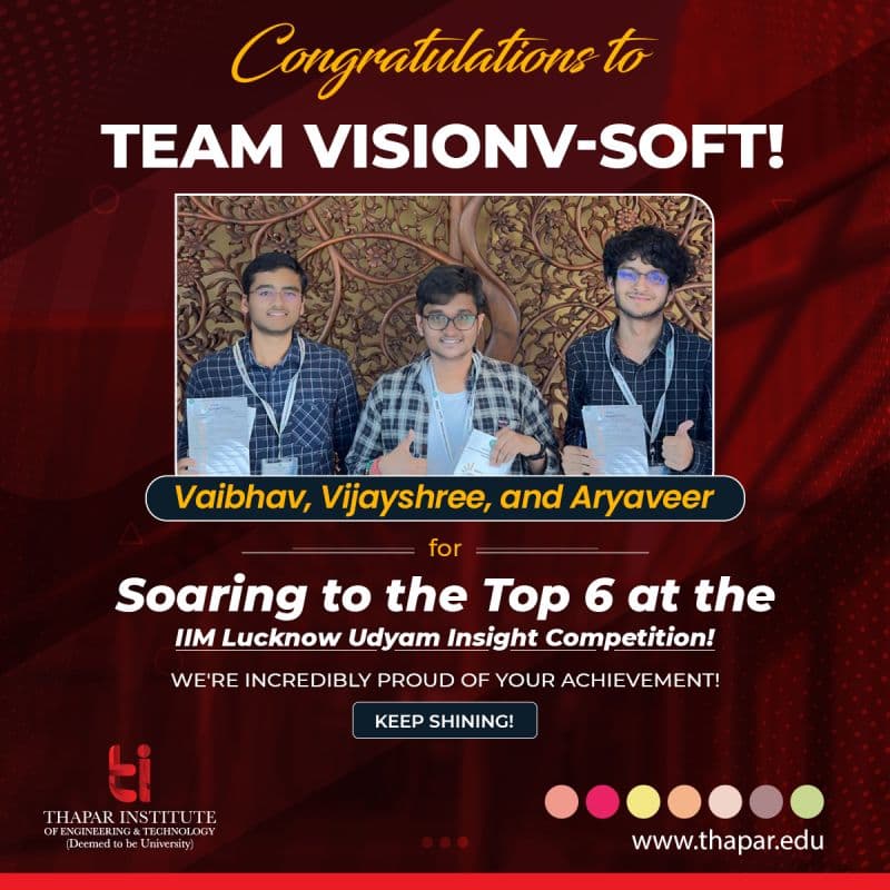 TIET post recognising the IIM Lucknow Udyam Insight grand finale placement